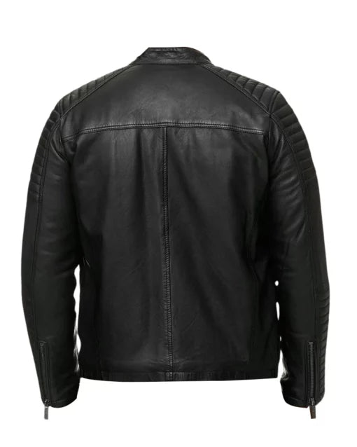 Men Quilted Biker Black Jacket